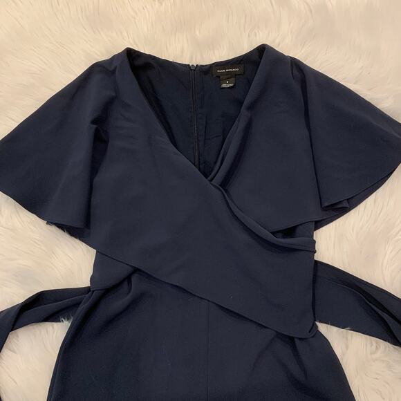 Club Monaco Catalenah Ruffle Tie Waist Jumpsuit Flutter Sleeve Navy Blue - Picture 6 of 13